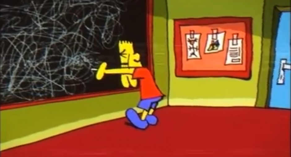 Bart Simpson frente al pizarrón, al estilo del artista francés Yann Hervo. (Foto: YouTube)