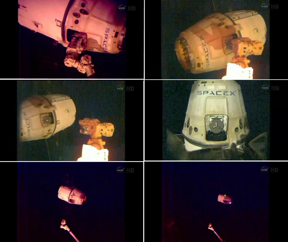 La cápsula Dragon de la empresa SpaceX se desacopló con éxito de la Estación Espacial Internacional. (Foto: NASA)