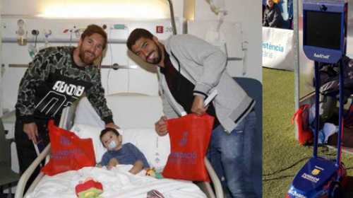 Messi, Suárez y el robot Pol le dan una gran sorpresa a niño enfermo