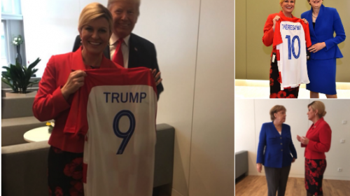 Presidenta de Croacia regala camisola a Donald Trump