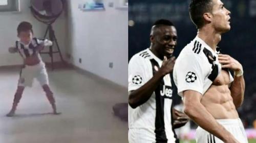 Hijo de compañero de Cristiano Ronaldo imita su celebración