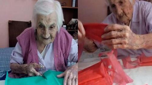 Abuelita de 96 años confecciona cubrebocas y los dona a hospital