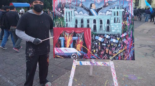 Manifestación: Así expresó un artista su indignación en la Plaza