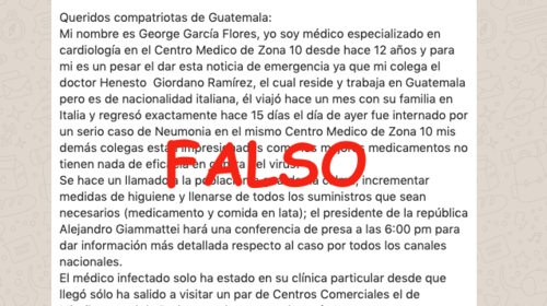 El mensaje falso acerca de un caso de Coronavirus en Guatemala