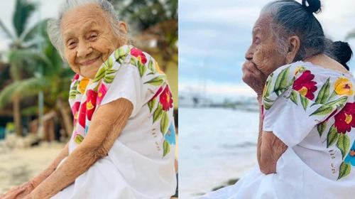 Señora de 97 años conmueve al ver por primera vez el mar (fotos)
